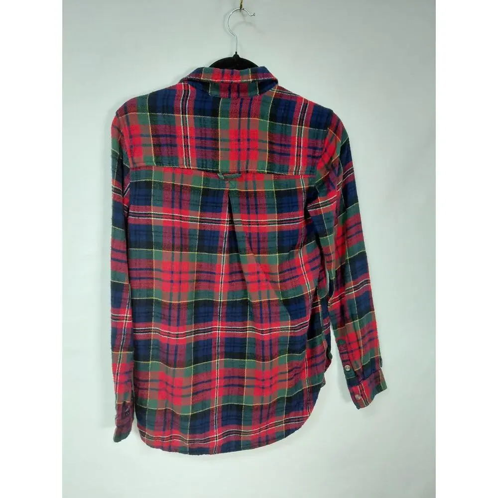 American Eagle Boyfriend Red Plaid Button-Up Shirt Women Size XS